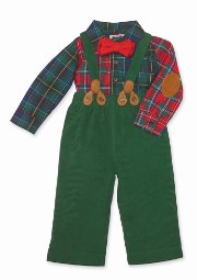 3 Pc Holiday Infant Plaid and Green Pants Set